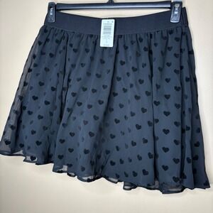 NEW$70 Torrid Mini Heart Flocked Chiffon Skater Skirt Deep Black Size 0 L 12